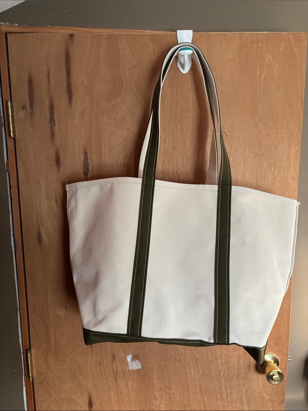 L.L. Bean Canvas Tote in Cream with Olive Trim